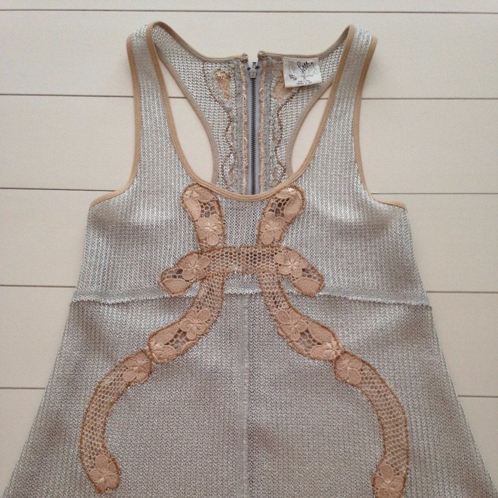 Free People Zipper-back Knit Silver Tank XS